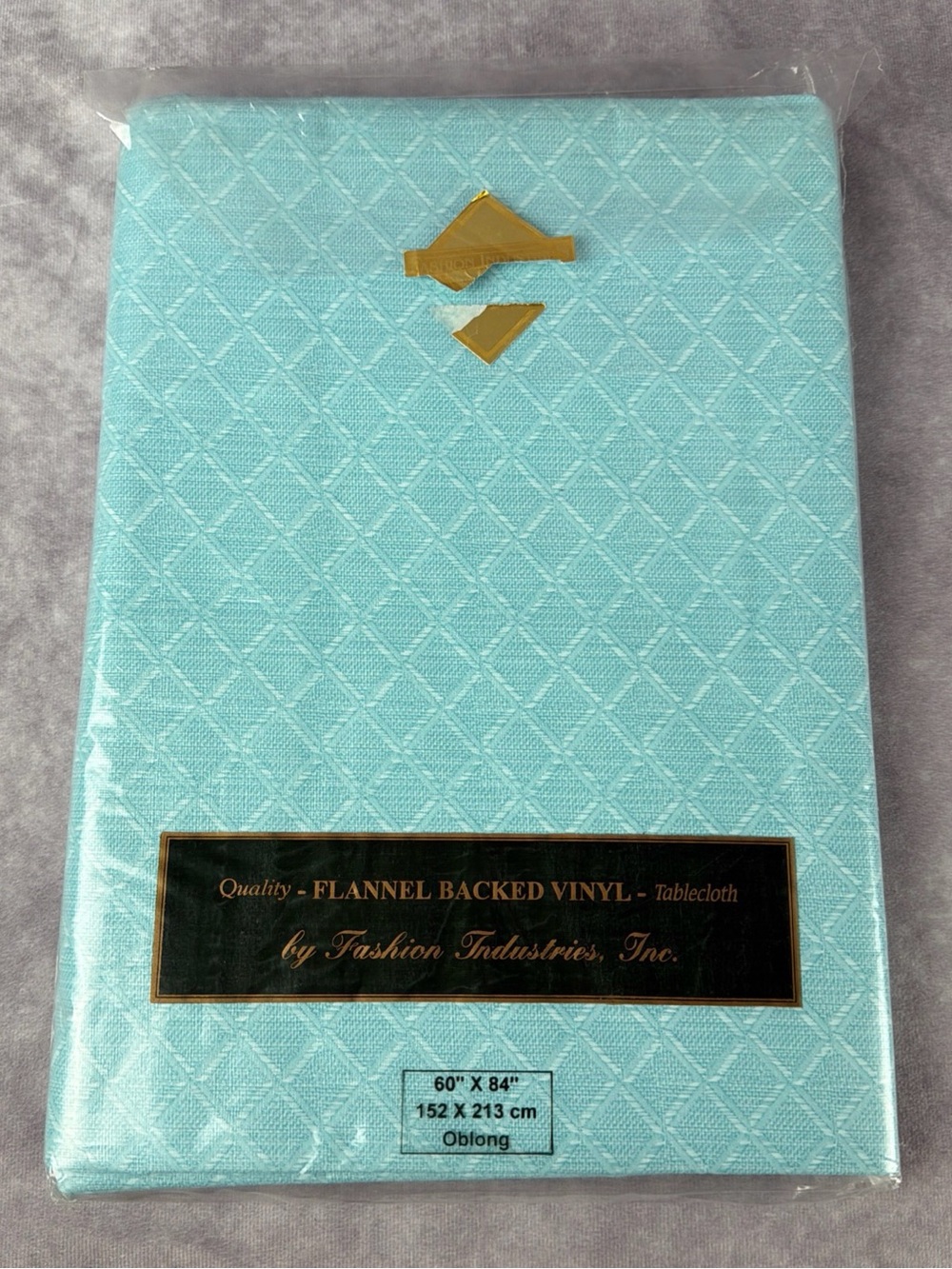 Fashion Industries Aqua Flannel-Backed Vinyl Tablecloth